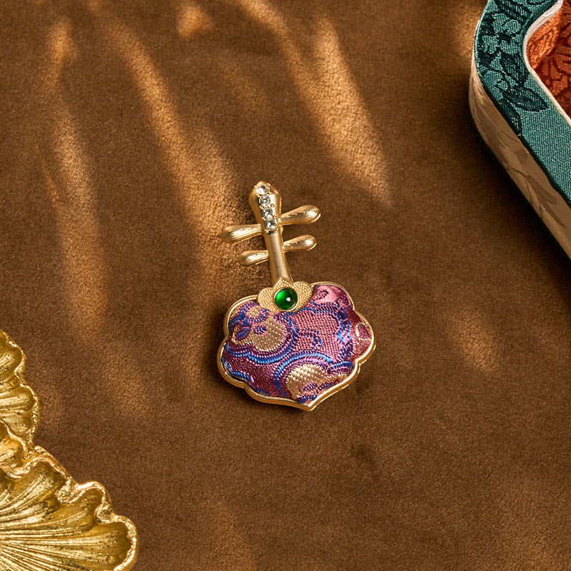 Buddha Stones Spilla energetica a forma di pipa viola, realizzata a mano in broccato Song Brocade - image 10