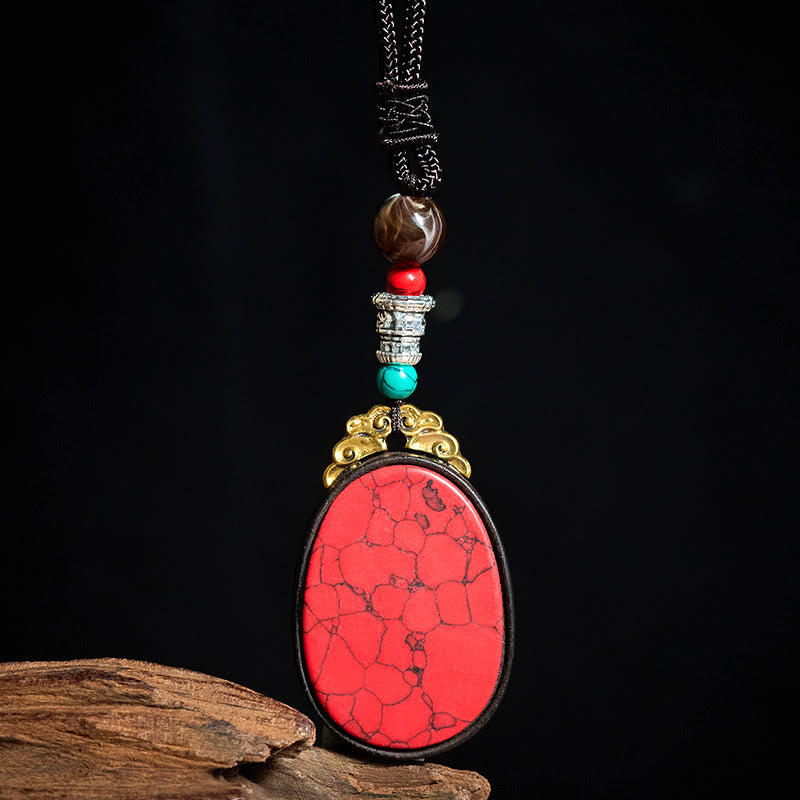 Buddha Stones Collana ovale tribale fatta a mano in legno di ebano con scritta "Saggezza" - image 4