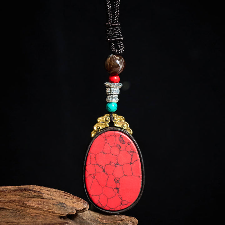 Buddha Stones Collana ovale tribale fatta a mano in legno di ebano con scritta "Saggezza" - image 4