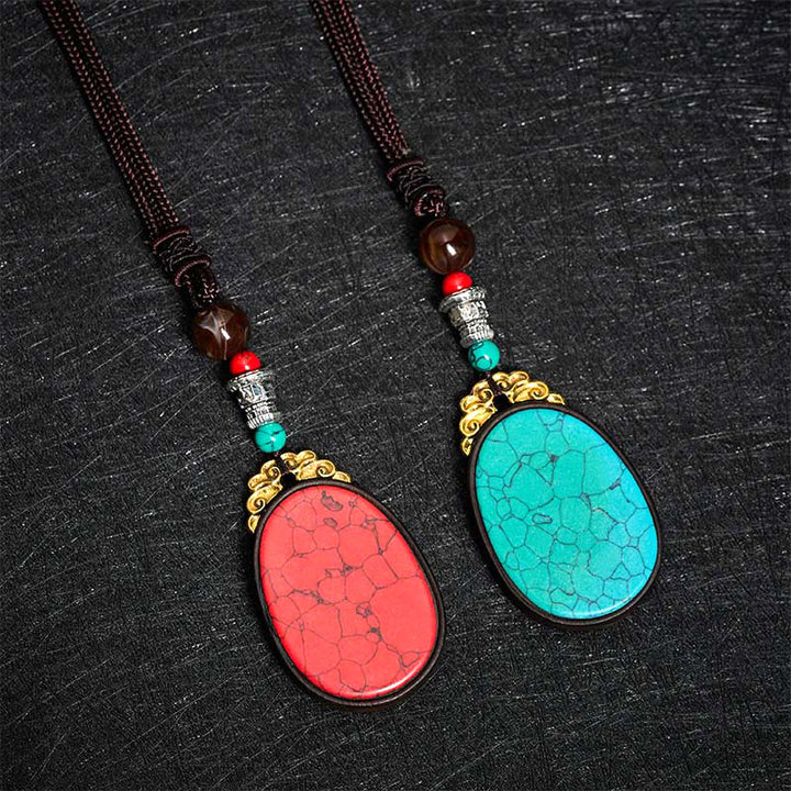 Buddha Stones Collana ovale tribale fatta a mano in legno di ebano con scritta "Saggezza" - image 12