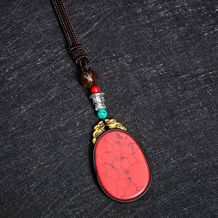 Buddha Stones Collana ovale tribale fatta a mano in legno di ebano con scritta "Saggezza" - image 8