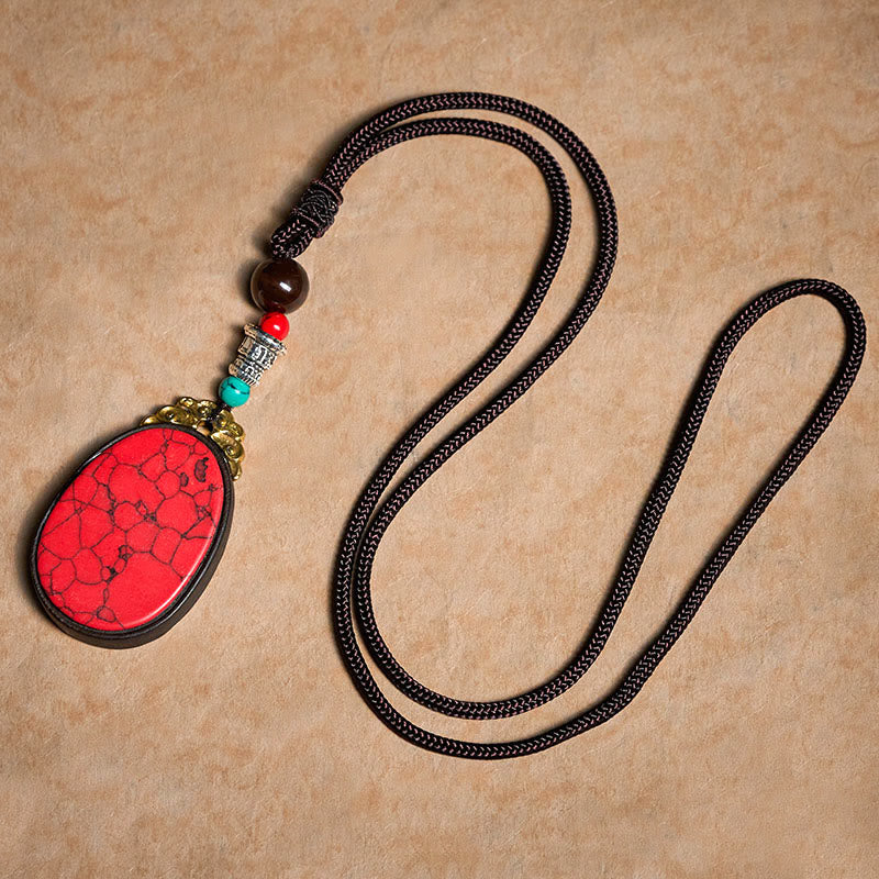 Buddha Stones Collana ovale tribale fatta a mano in legno di ebano con scritta "Saggezza" - image 10