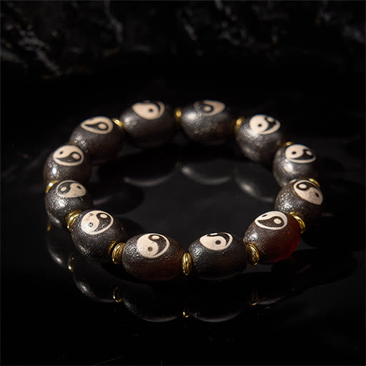 Buddha Stones Bracciale tibetano di protezione con simbolo Yin Yang e agata con perline Dzi - image 2