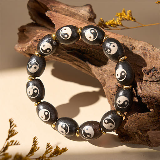 Buddha Stones Bracciale tibetano di protezione con simbolo Yin Yang e agata con perline Dzi - image 10