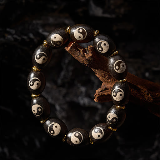 Buddha Stones Bracciale tibetano di protezione con simbolo Yin Yang e agata con perline Dzi - image 3