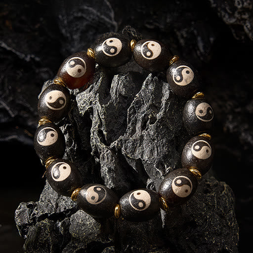 Buddha Stones Bracciale tibetano di protezione con simbolo Yin Yang e agata con perline Dzi - image 1