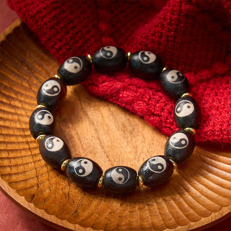 Buddha Stones Bracciale tibetano di protezione con simbolo Yin Yang e agata con perline Dzi - image 9