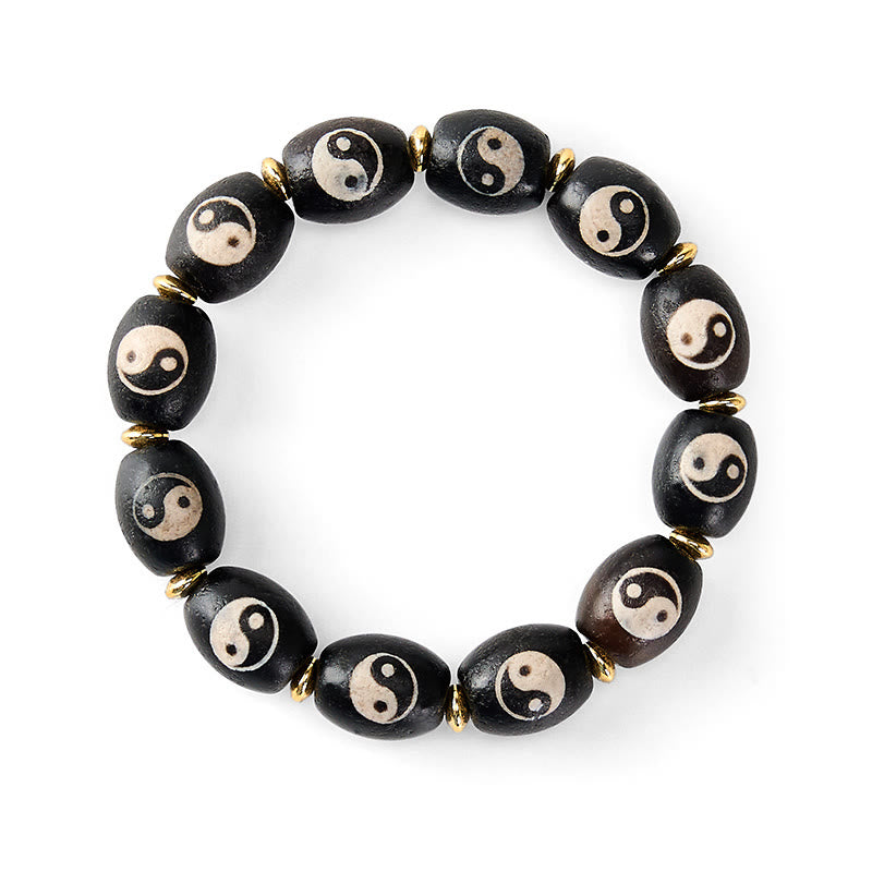 Buddha Stones Bracciale tibetano di protezione con simbolo Yin Yang e agata con perline Dzi - image 5
