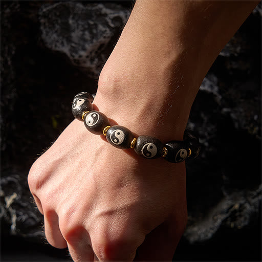 Buddha Stones Bracciale tibetano di protezione con simbolo Yin Yang e agata con perline Dzi - image 4