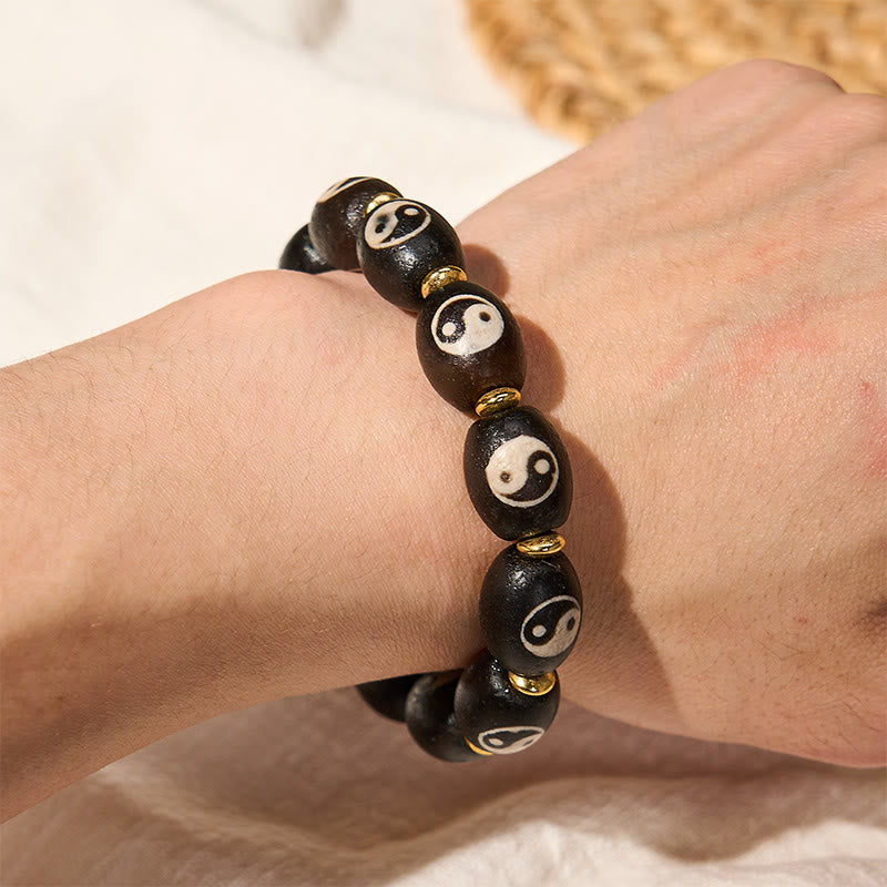 Buddha Stones Bracciale tibetano di protezione con simbolo Yin Yang e agata con perline Dzi - image 11