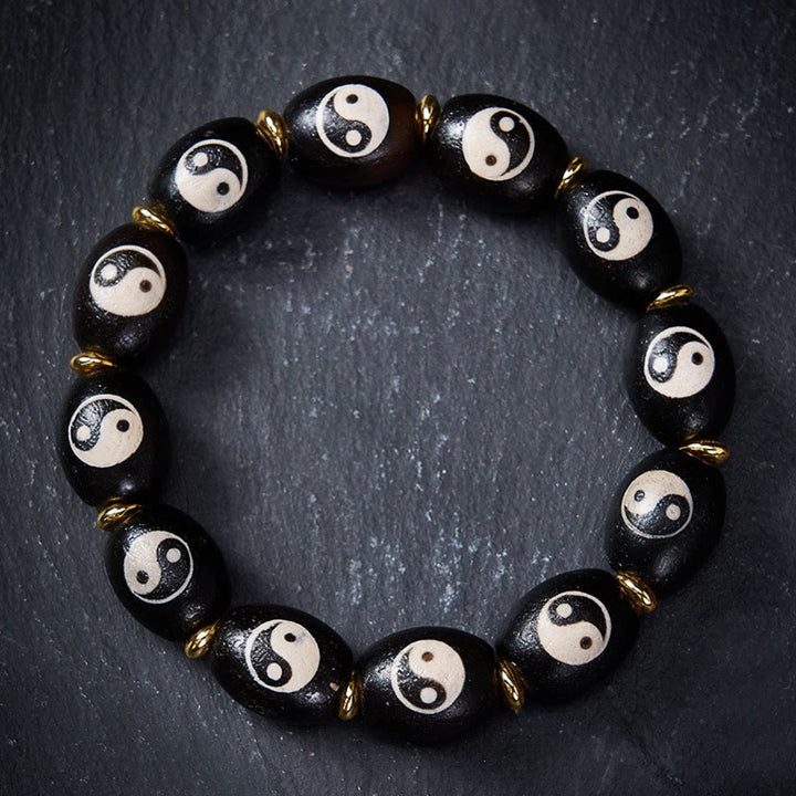 Buddha Stones Bracciale tibetano di protezione con simbolo Yin Yang e agata con perline Dzi - 17-18 cm - image 0