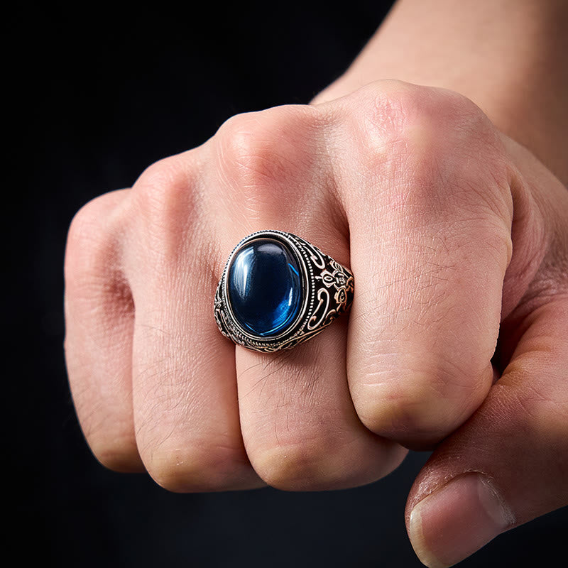 Buddha Stones Anello regolabile in rame e calcedonio blu con scritta "Optimism". - image 4