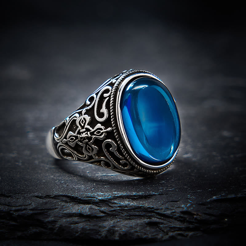 Buddha Stones Anello regolabile in rame e calcedonio blu con scritta "Optimism". - Calcedonio blu (Comunicazione ♥ Resistenza) - image 0