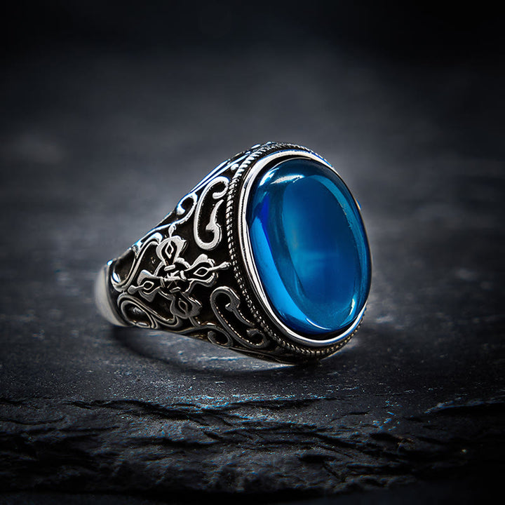 Buddha Stones Anello regolabile in rame e calcedonio blu con scritta "Optimism". - Calcedonio blu (Comunicazione ♥ Resistenza) - image 0