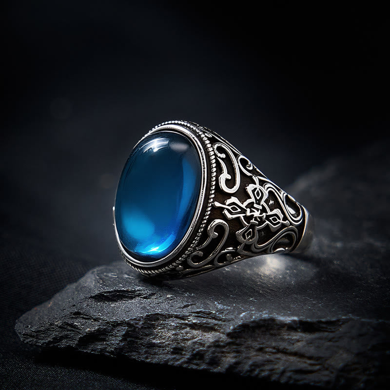 Buddha Stones Anello regolabile in rame e calcedonio blu con scritta "Optimism". - image 2
