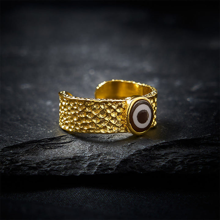 Buddha Stones Anello regolabile Dzi Beads in rame e ottone, simbolo di ricchezza. - Rame (Ricchezza ♥ Fortuna) - image 0