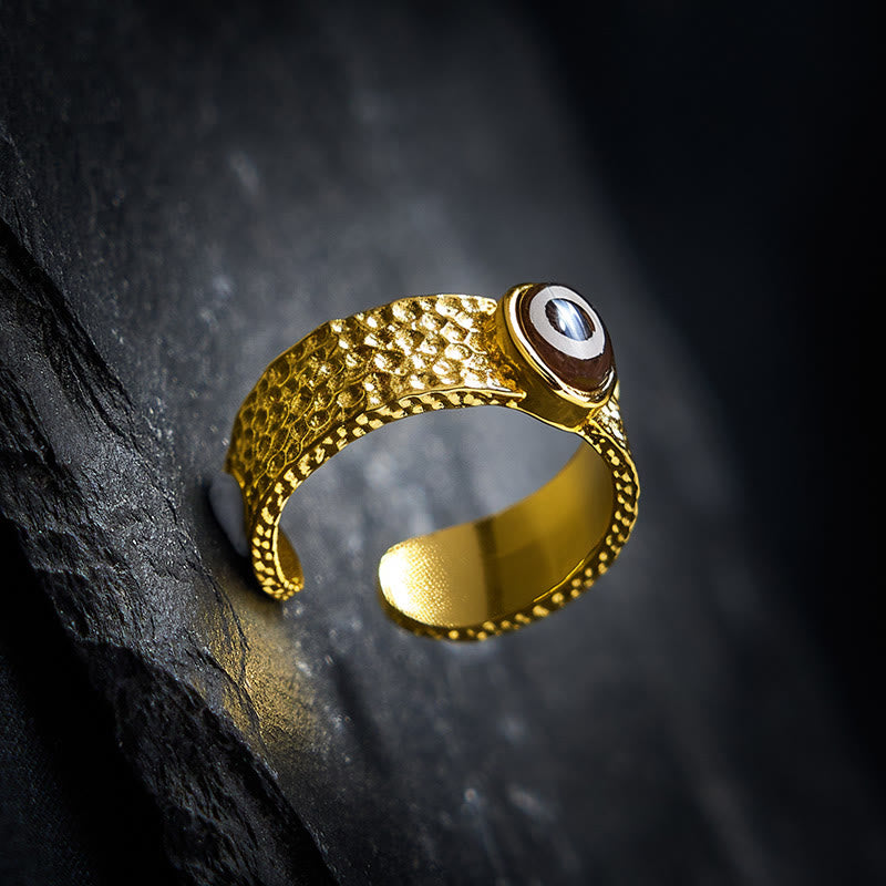 Buddha Stones Anello regolabile Dzi Beads in rame e ottone, simbolo di ricchezza. - image 3
