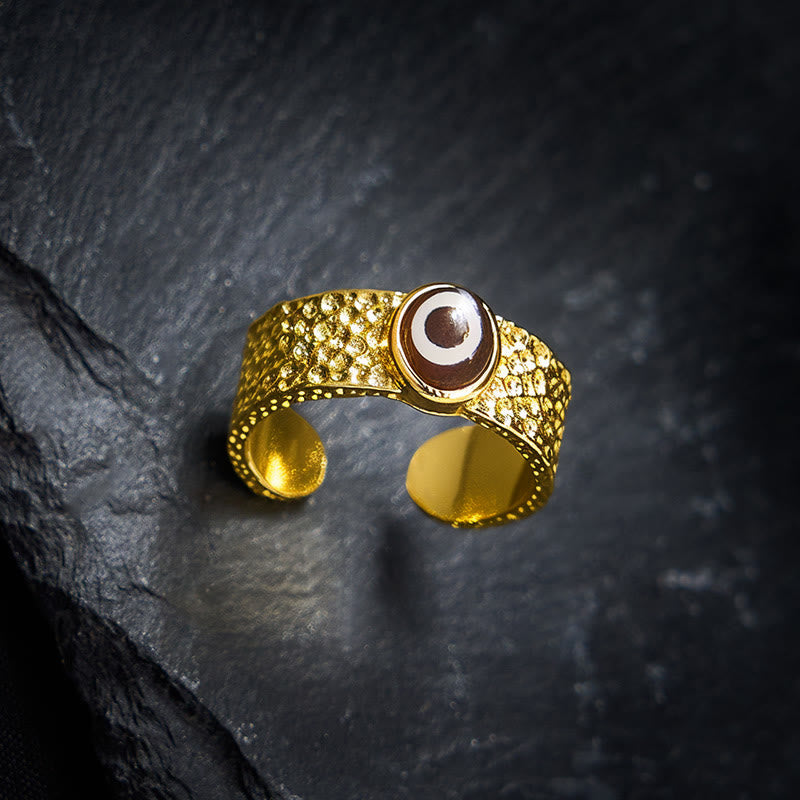 Buddha Stones Anello regolabile Dzi Beads in rame e ottone, simbolo di ricchezza. - image 2