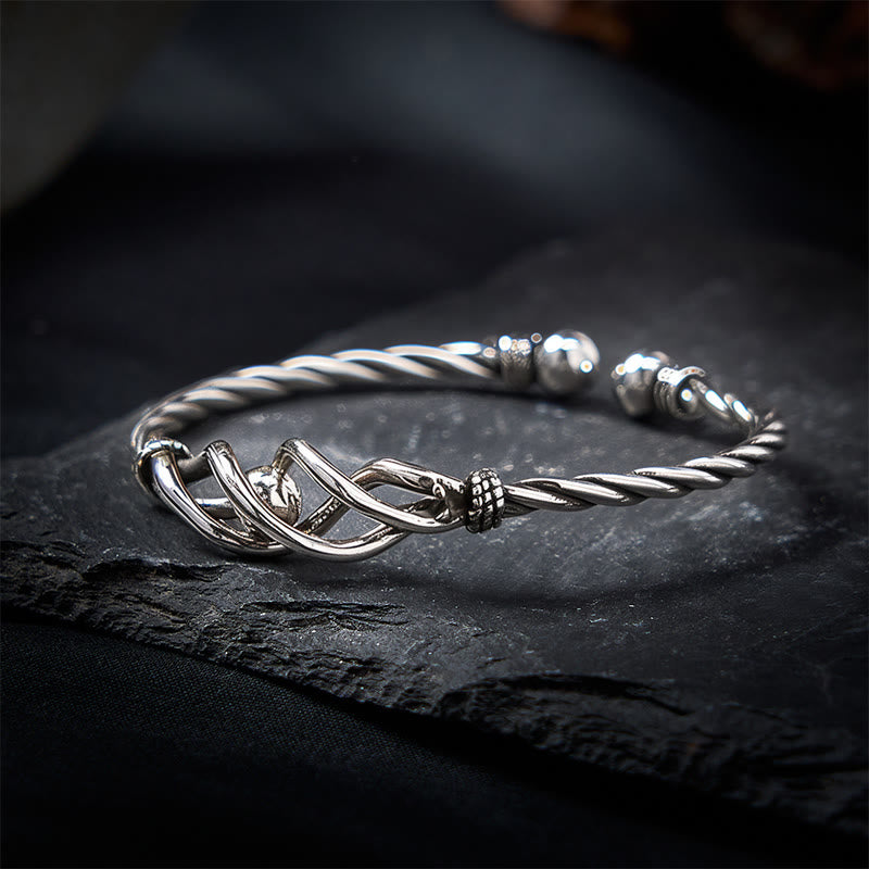Buddha Stones Bracciale rigido intrecciato in rame puro placcato con argento - image 1