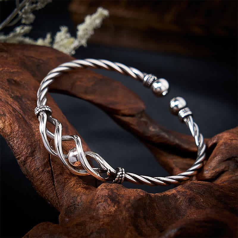 Buddha Stones Bracciale rigido intrecciato in rame puro placcato con argento - image 6