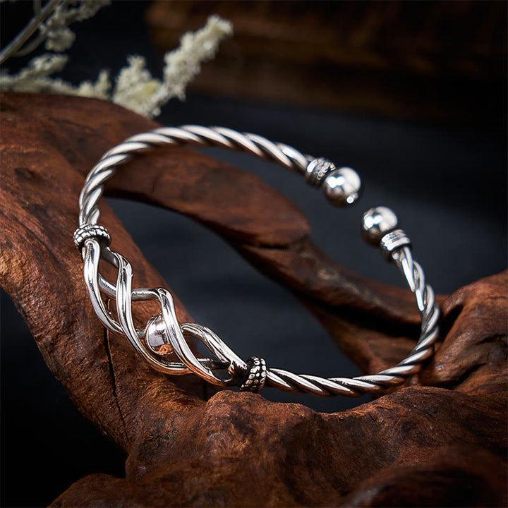Buddha Stones Bracciale rigido intrecciato in rame puro placcato con argento - image 6