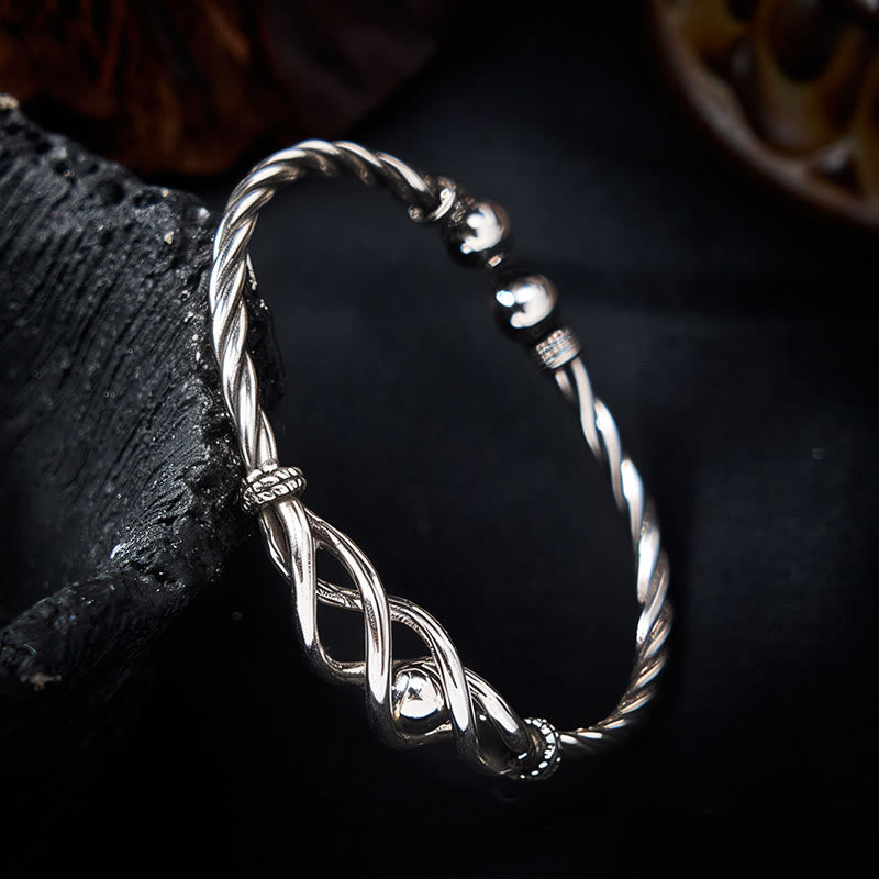 Buddha Stones Bracciale rigido intrecciato in rame puro placcato con argento - image 3