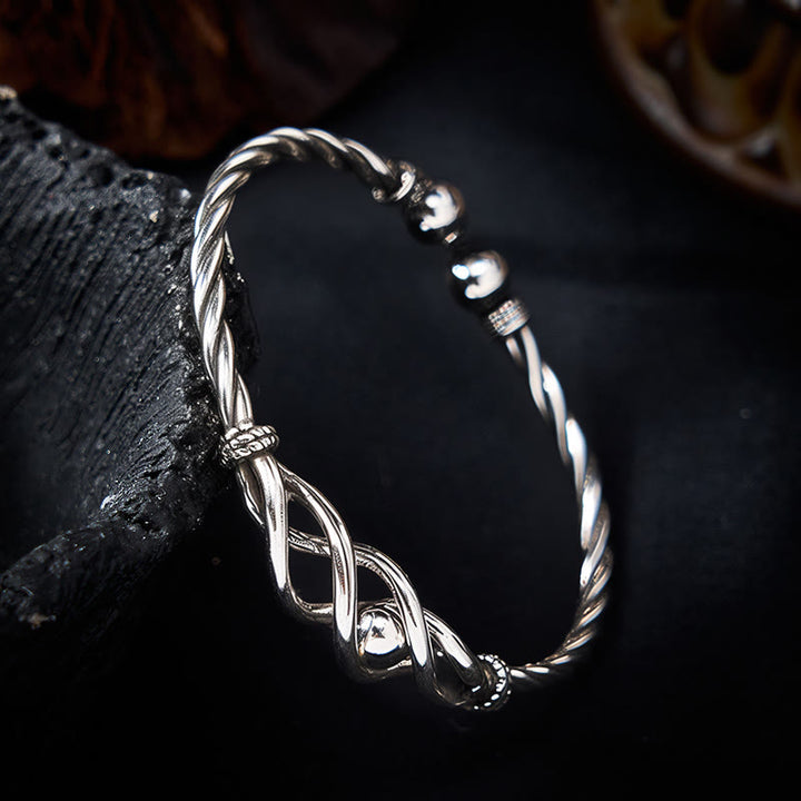 Buddha Stones Bracciale rigido intrecciato in rame puro placcato con argento - image 3