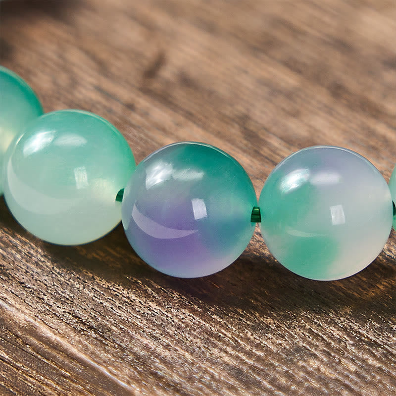 Buddha Stones Bracciale rotondo con perline blu e motivo floreale in calcedonio bianco e scritta "Equilibrio Emozionale" - image 9