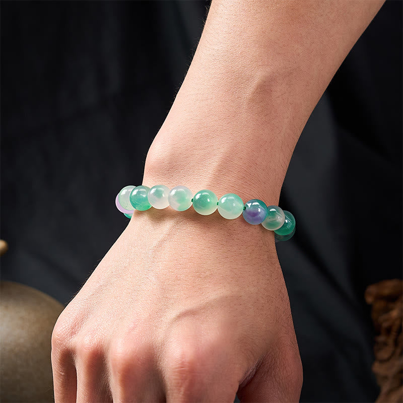 Buddha Stones Bracciale rotondo con perline blu e motivo floreale in calcedonio bianco e scritta "Equilibrio Emozionale" - image 10