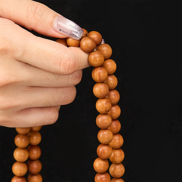 Buddha Stones Mala di perline rotonde annodate in legno di sandalo rosso per la meditazione e la benedizione. - image 15