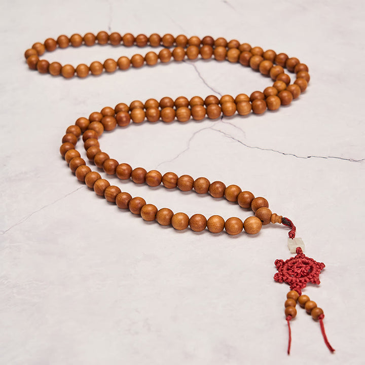 Buddha Stones Mala di perline rotonde annodate in legno di sandalo rosso per la meditazione e la benedizione. - image 9