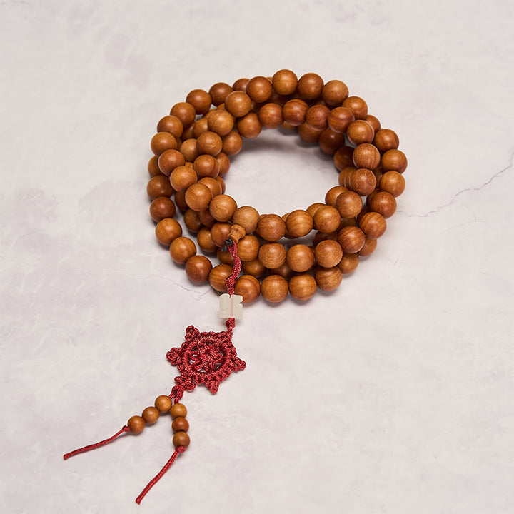Buddha Stones Mala di perline rotonde annodate in legno di sandalo rosso per la meditazione e la benedizione. - image 2
