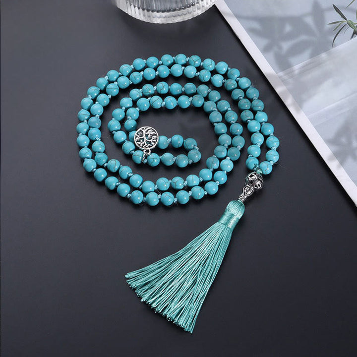 Buddha Stones Mala con nappa annodata e albero della vita turchese per la protezione - Turchese (Purificazione ♥ Serenità) - image 0