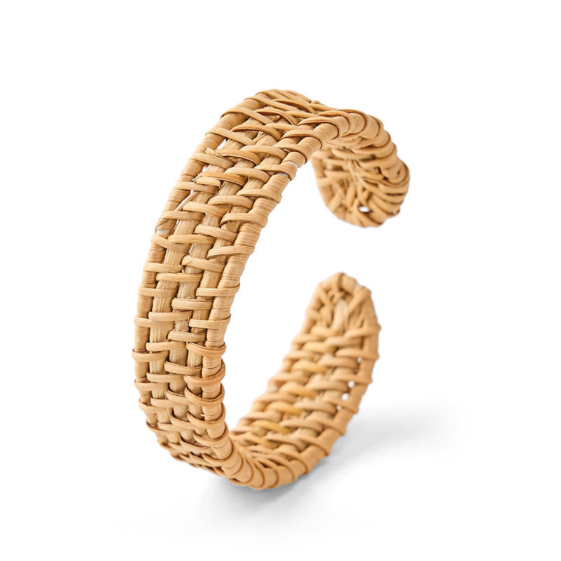 Buddha Stones Bracciale aperto bohemien in rattan naturale intrecciato a mano - image 5