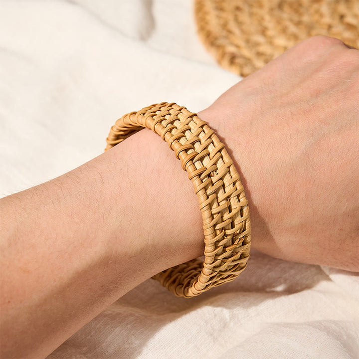Buddha Stones Bracciale aperto bohemien in rattan naturale intrecciato a mano - image 4