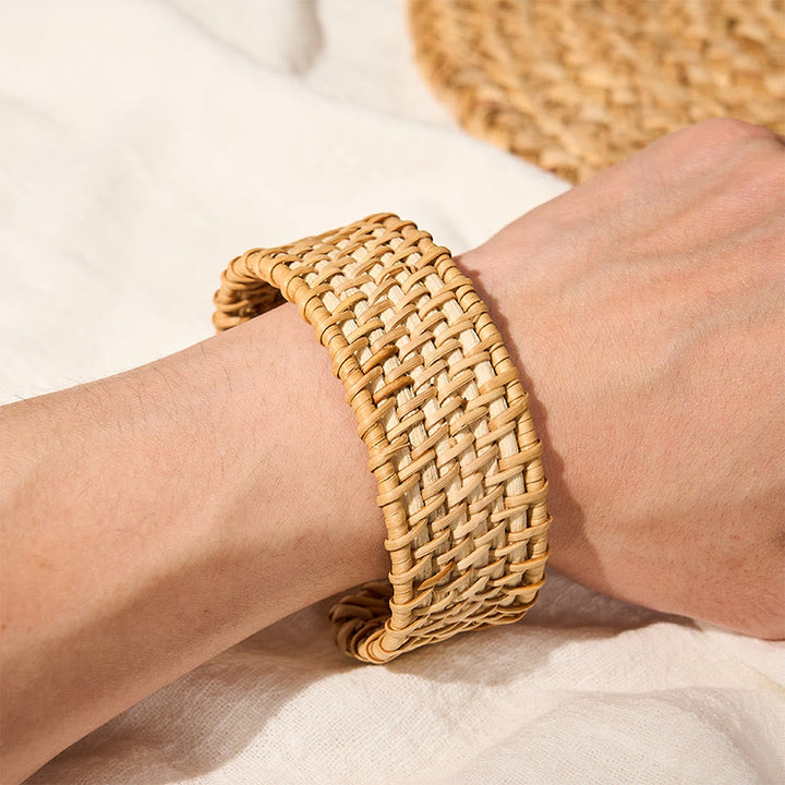 Buddha Stones Bracciale rigido largo in rattan naturale, intrecciato a mano, stile boho. - image 8