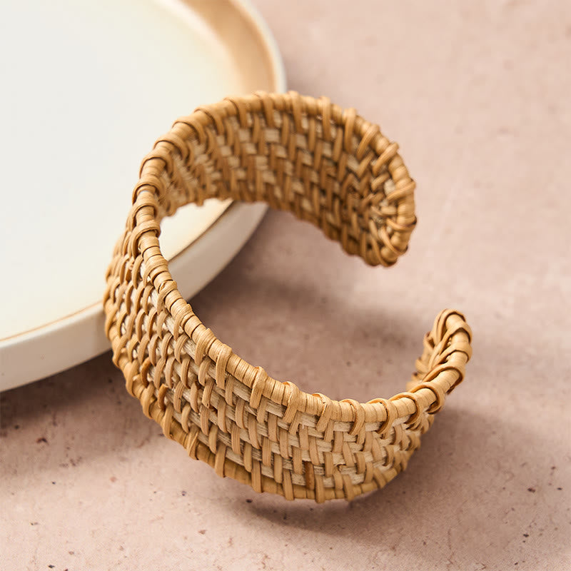 Buddha Stones Bracciale rigido largo in rattan naturale, intrecciato a mano, stile boho. - image 2