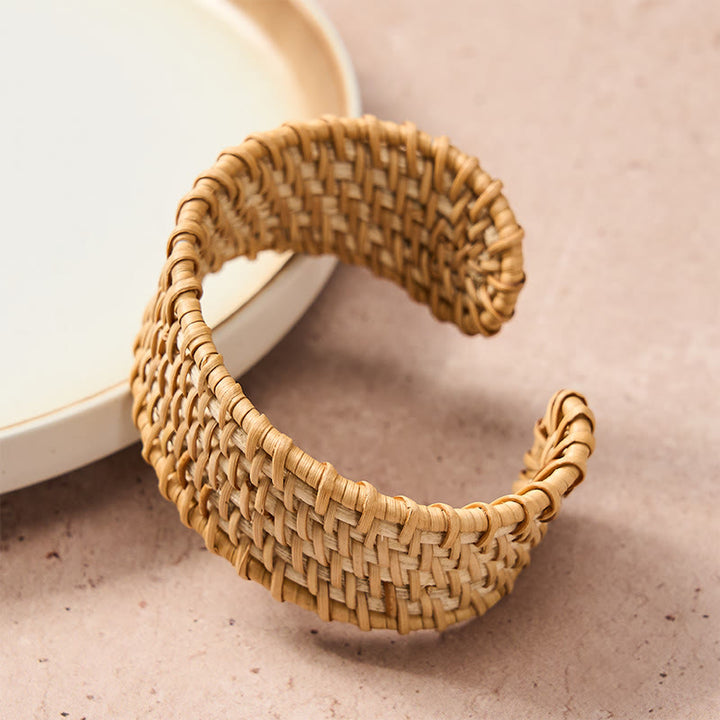 Buddha Stones Bracciale rigido largo in rattan naturale, intrecciato a mano, stile boho. - image 2