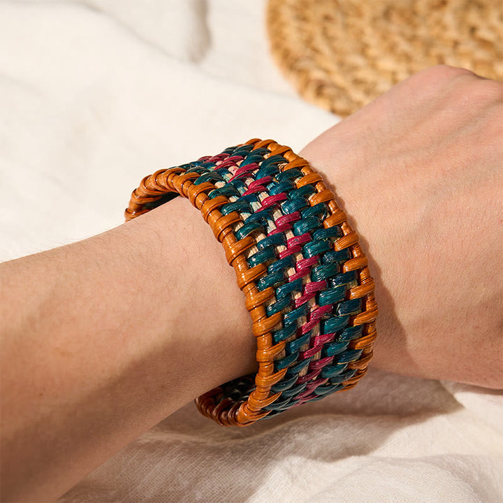 Buddha Stones Bracciale rigido largo in rattan naturale, intrecciato a mano, stile boho. - image 9