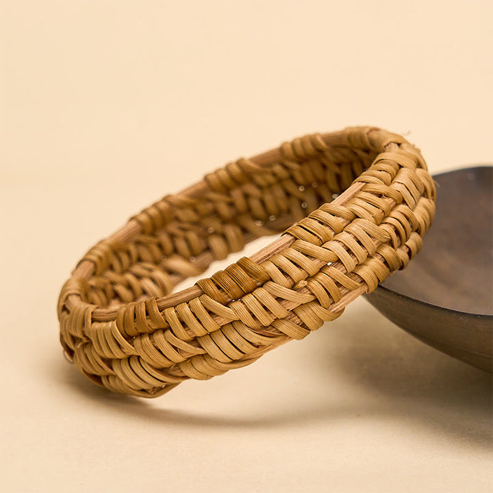 Buddha Stones Bracciale rigido largo in rattan intrecciato a mano, stile bohémien da resort. - image 2