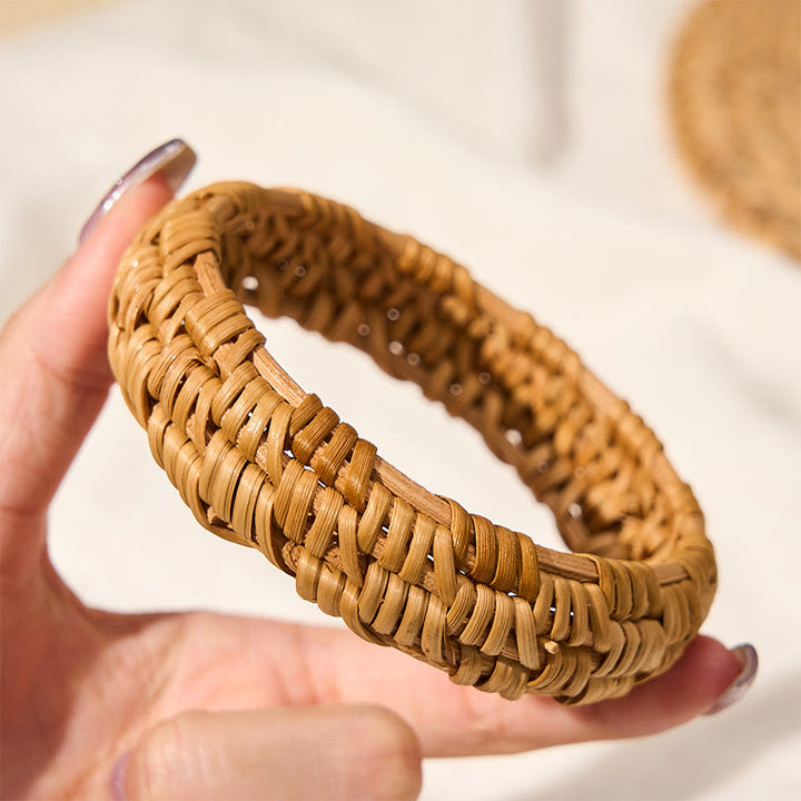 Buddha Stones Bracciale rigido largo in rattan intrecciato a mano, stile bohémien da resort. - image 8