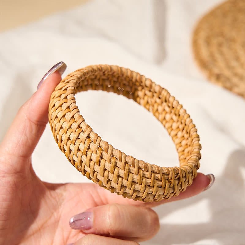 Buddha Stones Bracciale rigido largo in rattan intrecciato a mano, stile bohémien da resort. - image 9