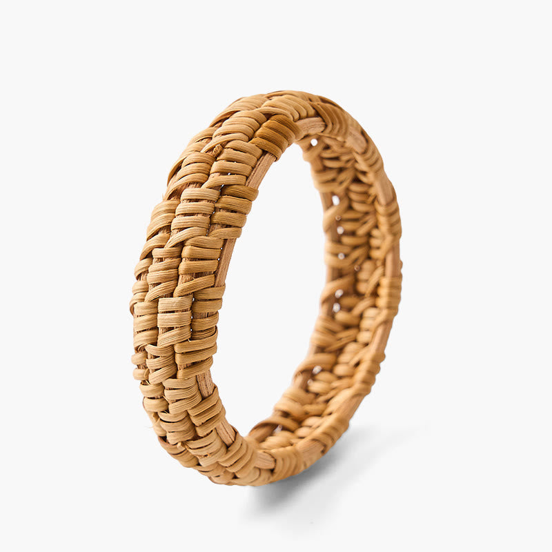 Buddha Stones Bracciale rigido largo in rattan intrecciato a mano, stile bohémien da resort. - Stile 1 - Rattan (Radicamento♥Salute) - image 0