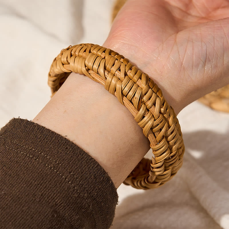 Buddha Stones Bracciale rigido largo in rattan intrecciato a mano, stile bohémien da resort. - image 10