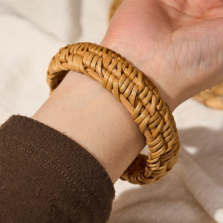 Buddha Stones Bracciale rigido largo in rattan intrecciato a mano, stile bohémien da resort. - image 10