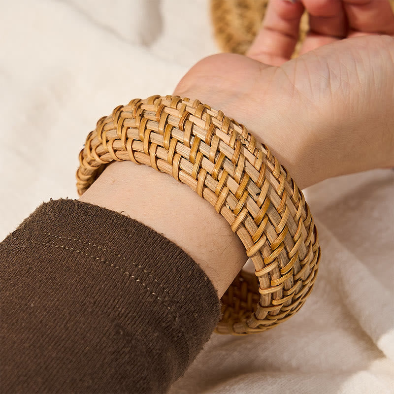 Buddha Stones Bracciale rigido largo in rattan naturale intrecciato a mano, stile boho. - image 10