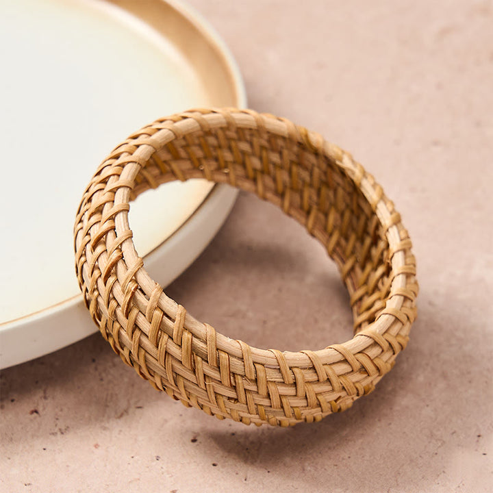 Buddha Stones Bracciale rigido largo in rattan naturale intrecciato a mano, stile boho. - image 4