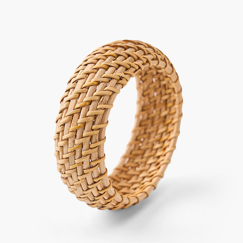 Buddha Stones Bracciale rigido largo in rattan naturale intrecciato a mano, stile boho. - Giallo - Rattan (Radicamento♥Salute) - image 0