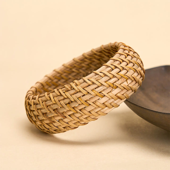 Buddha Stones Bracciale rigido largo in rattan naturale intrecciato a mano, stile boho. - image 2