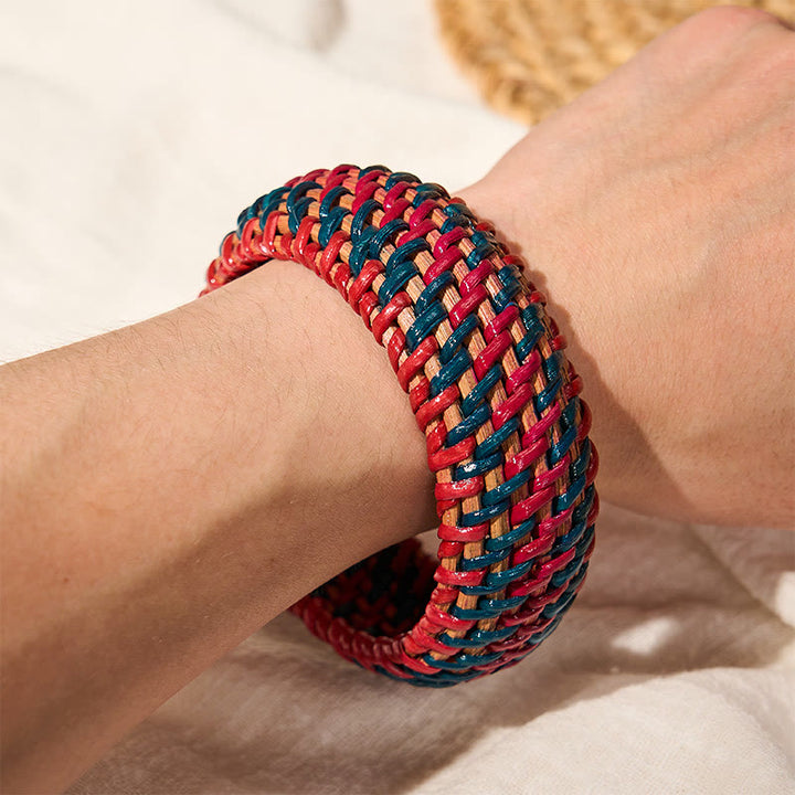 Buddha Stones Bracciale rigido largo in rattan naturale intrecciato a mano, stile boho. - image 11
